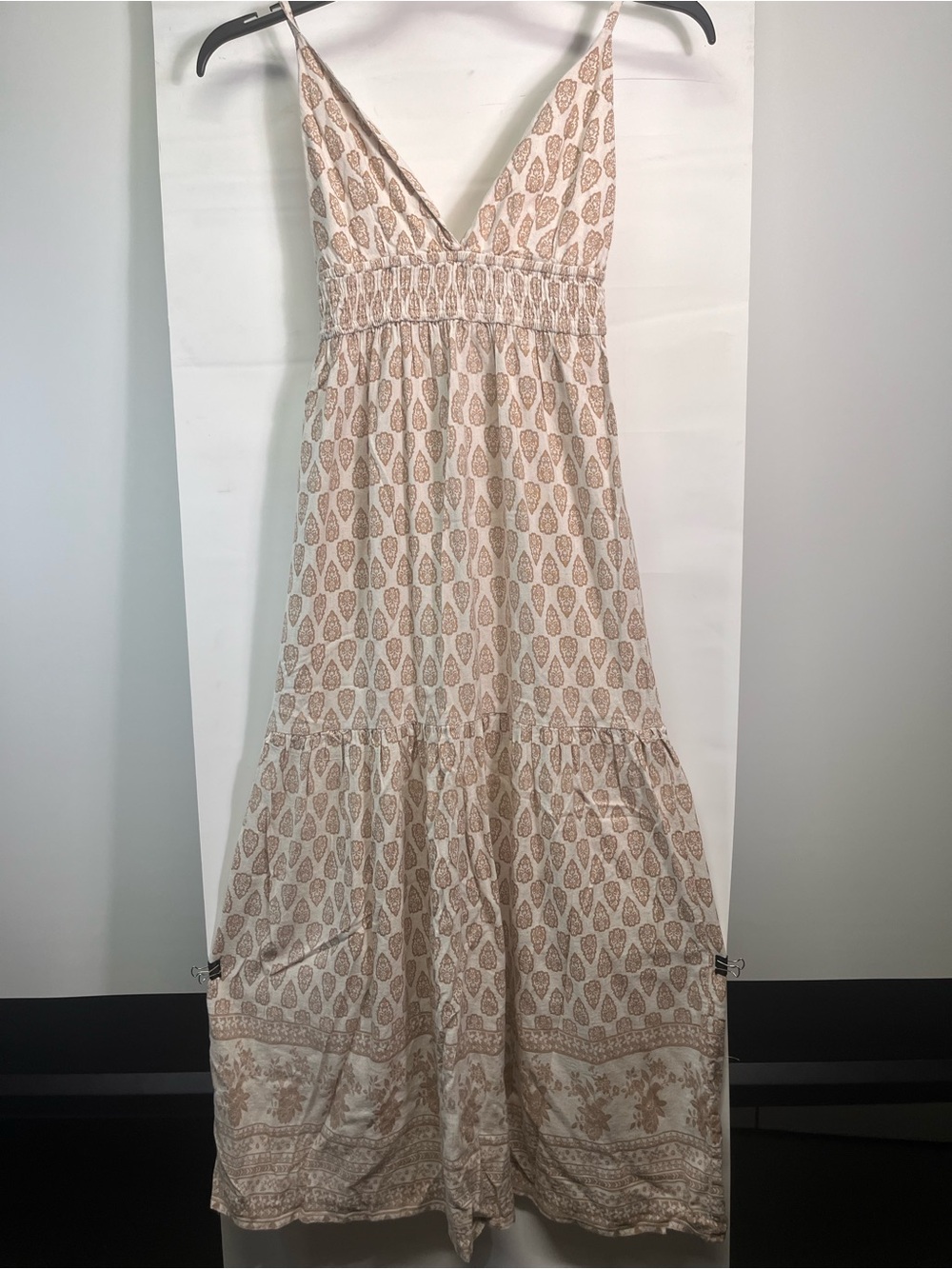 Sim & Sam bohemian beach indie Cream Paisley Smocked Waist Dress